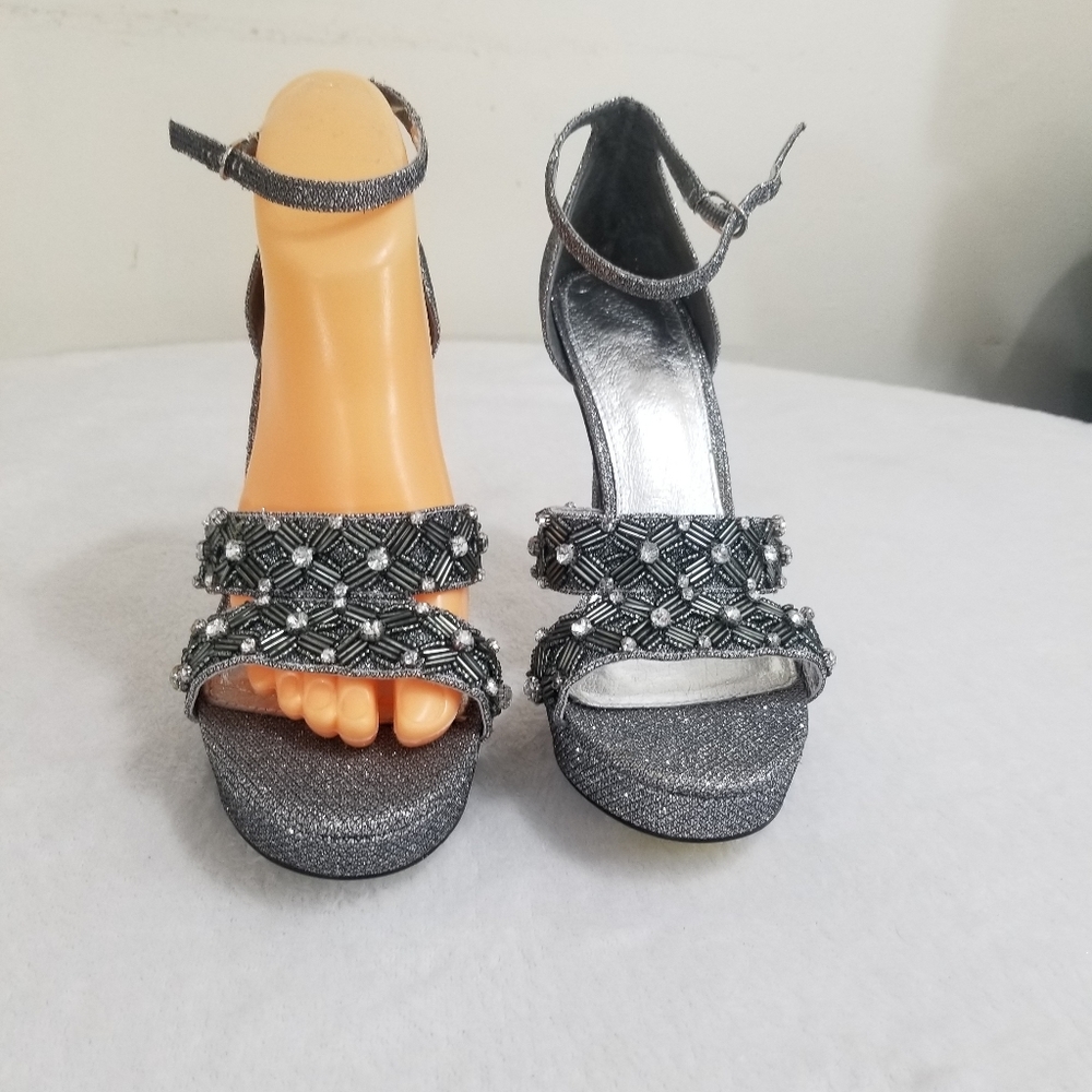 Adrianna Papell Gunmetal Beaded Strappy Heels - Picture 2 of 10